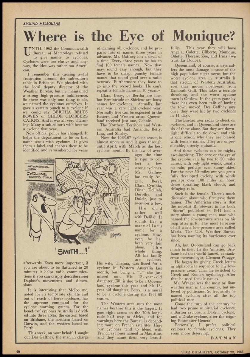 AROUND MELBOURNE Where is the Eye of Monique? (22 October 1966)