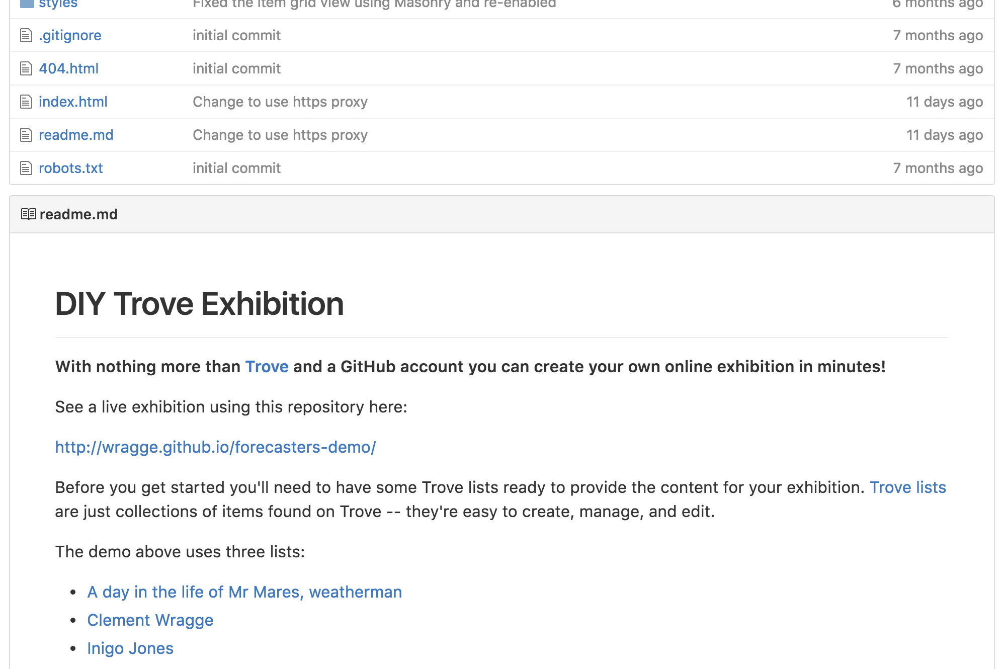 DIY Trove exhibition repository on Github